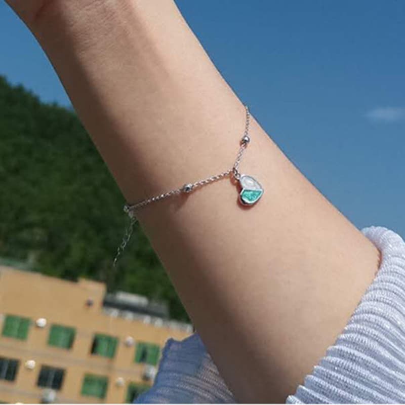 レディースブレスレット 二色ハートのしずく玉ブレスレット