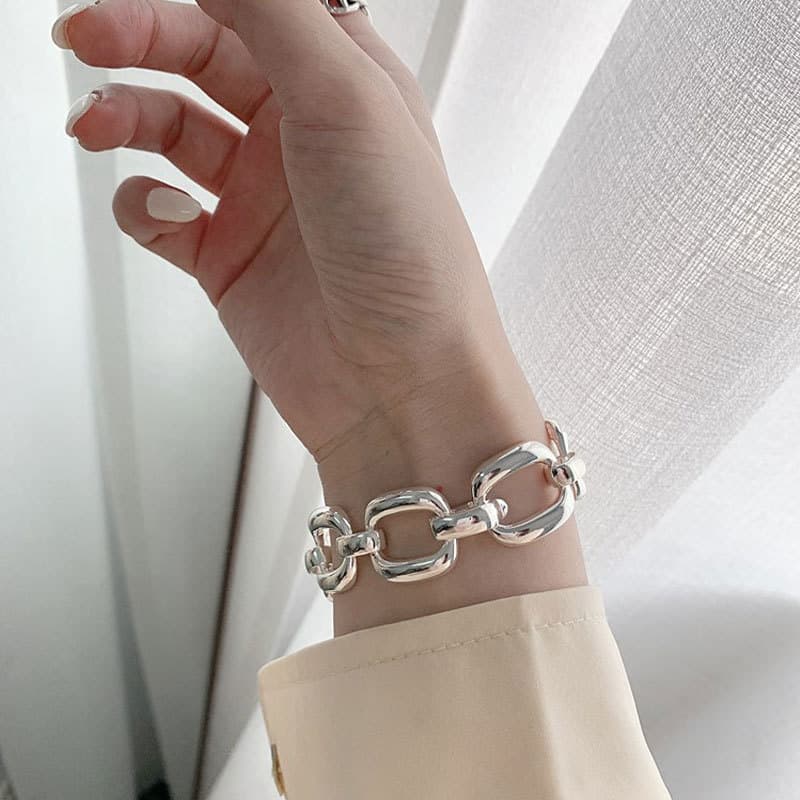 レディースブレスレット シルバー チェーン ブレスレット 個性的 存在感 腕飾り