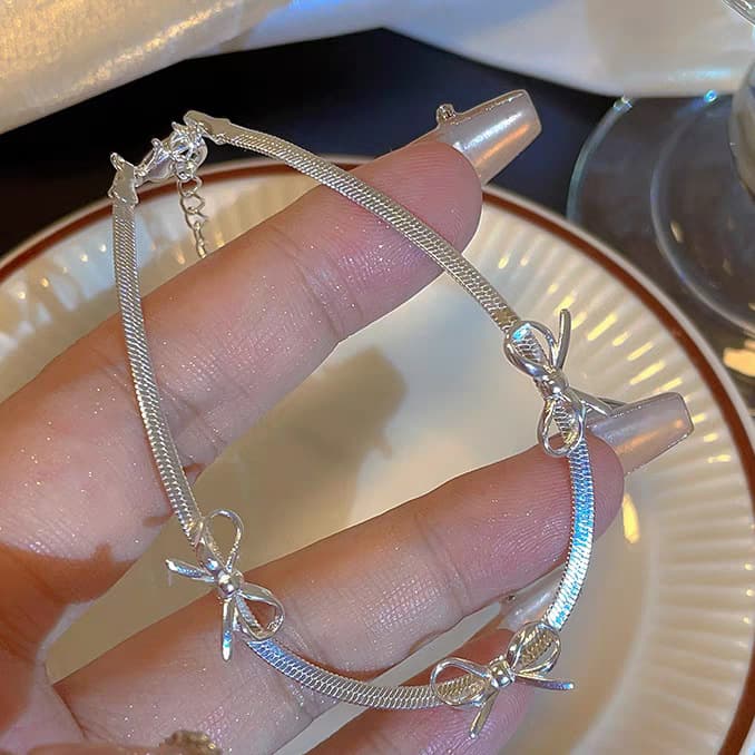 レディースブレスレット 優美リボンチェーンブレスレット