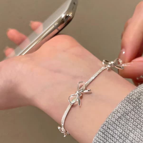 レディースブレスレット 優美リボンチェーンブレスレット