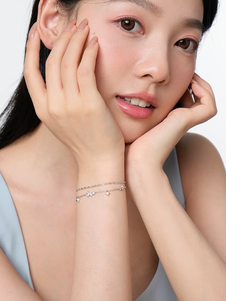 レディースブレスレット 二連輝石 華やぎブレスレット