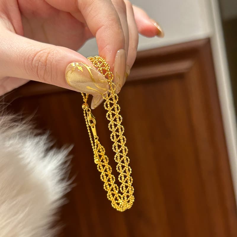 レディースブレスレット 華やか編み目重ね付けブレスレット