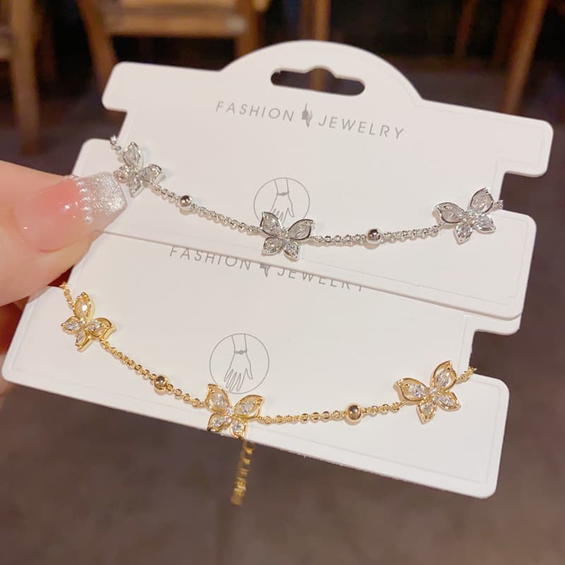 レディースブレスレット 蝶々モチーフ細身チェーンブレスレット