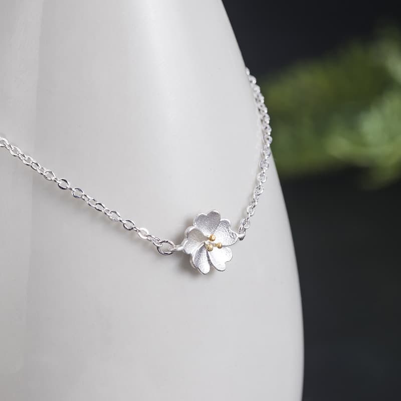 レディースブレスレット 桜モチーフ 細チェーンブレスレット