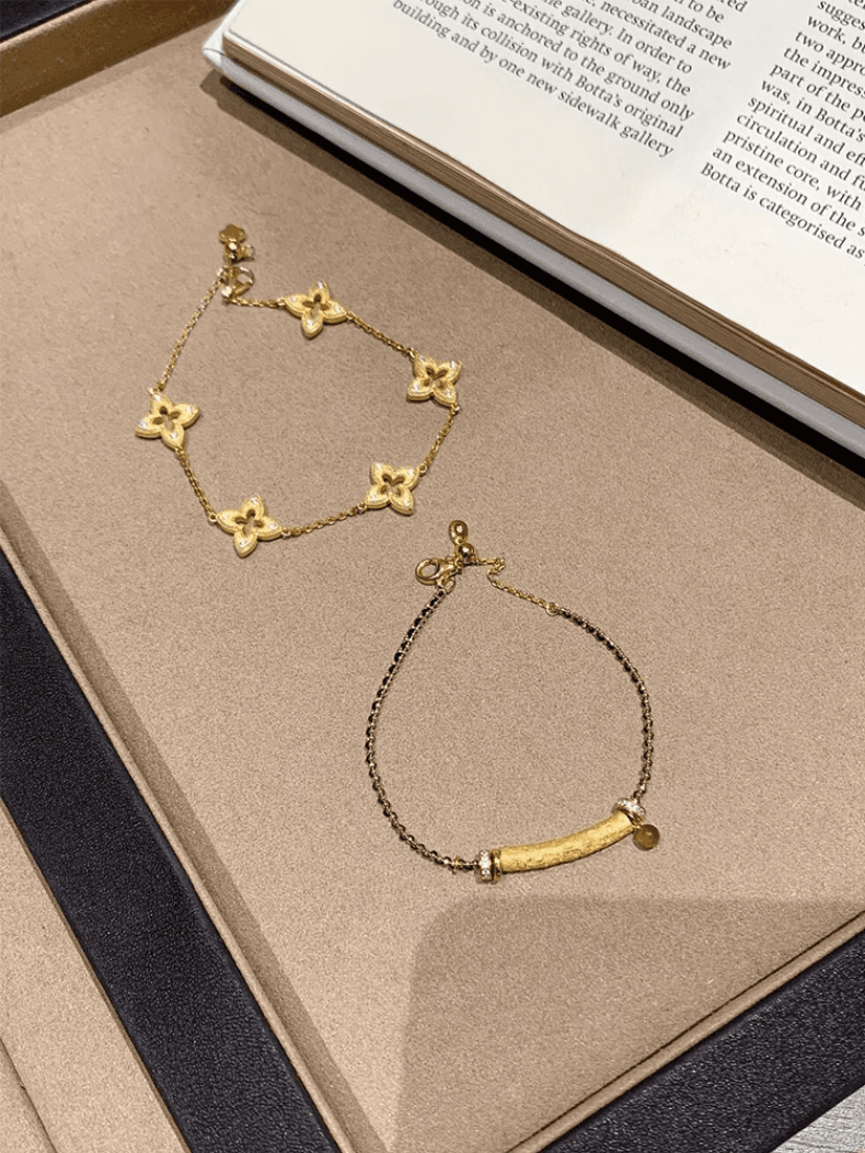 レディースブレスレット 花と棒の二連ブレスレット