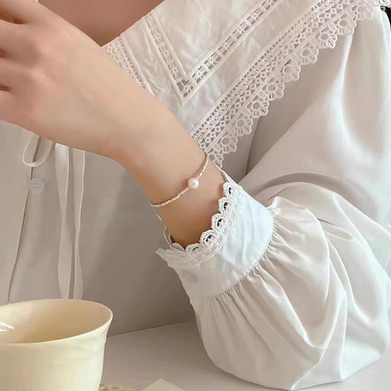 レディースブレスレット 一粒パール輝きブレスレット