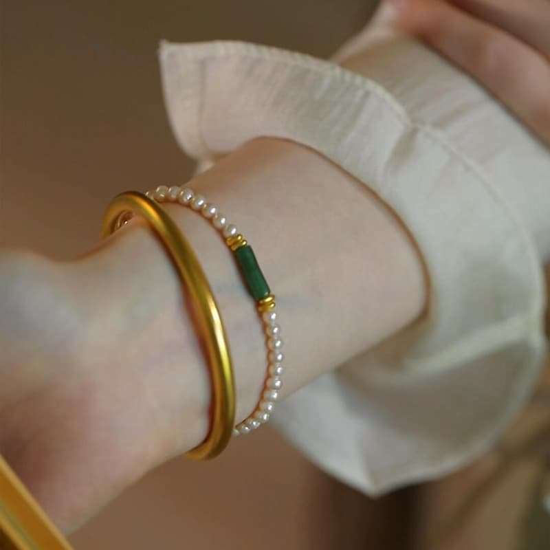 レディースブレスレット 翡翠真珠の重ね付けブレスレット