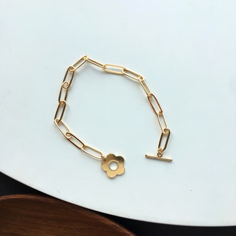 レディースブレスレット ゴールド花モチーフ チェーンブレスレット 女性用