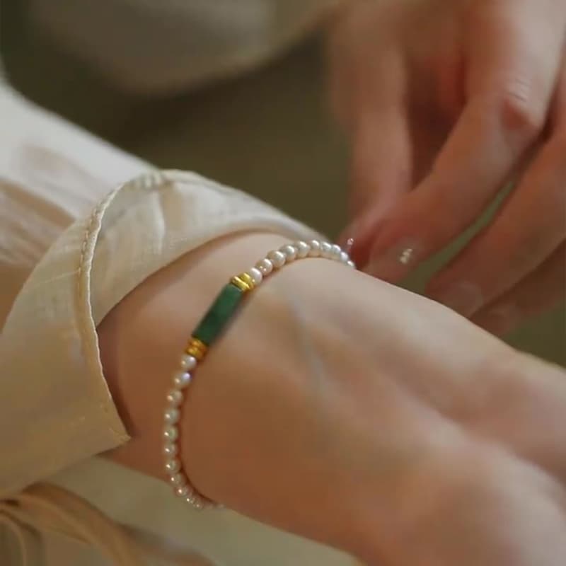 レディースブレスレット 翡翠真珠の重ね付けブレスレット