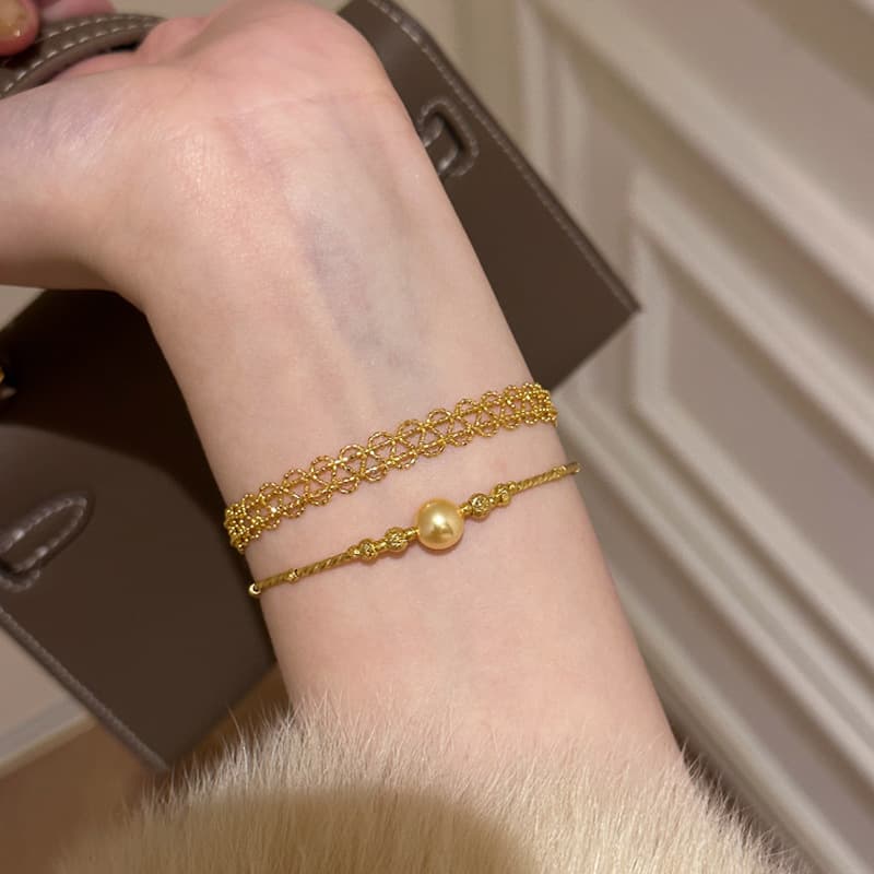 レディースブレスレット 華やか編み目重ね付けブレスレット