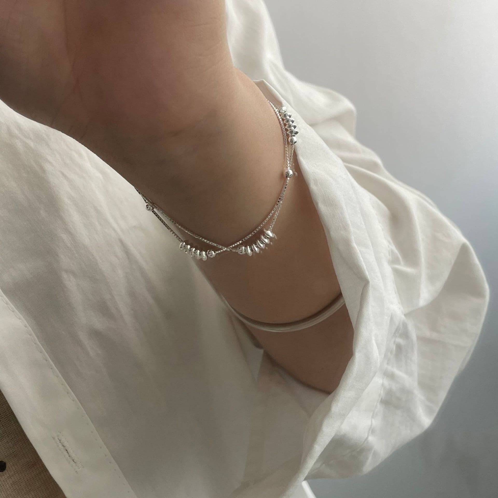 レディースブレスレット 二連しずく玉の繊細ブレスレット