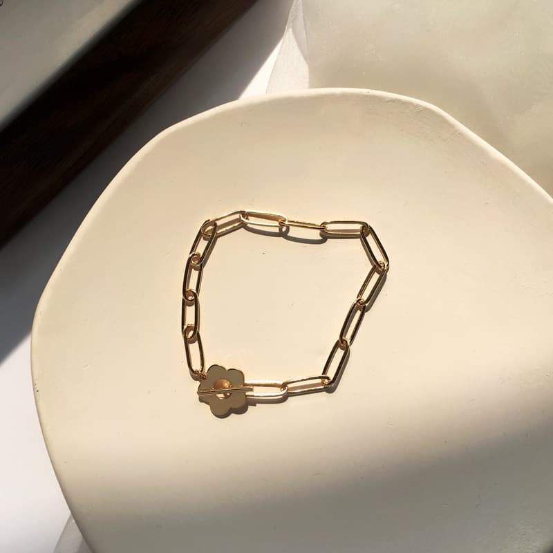 レディースブレスレット ゴールド花モチーフ チェーンブレスレット 女性用