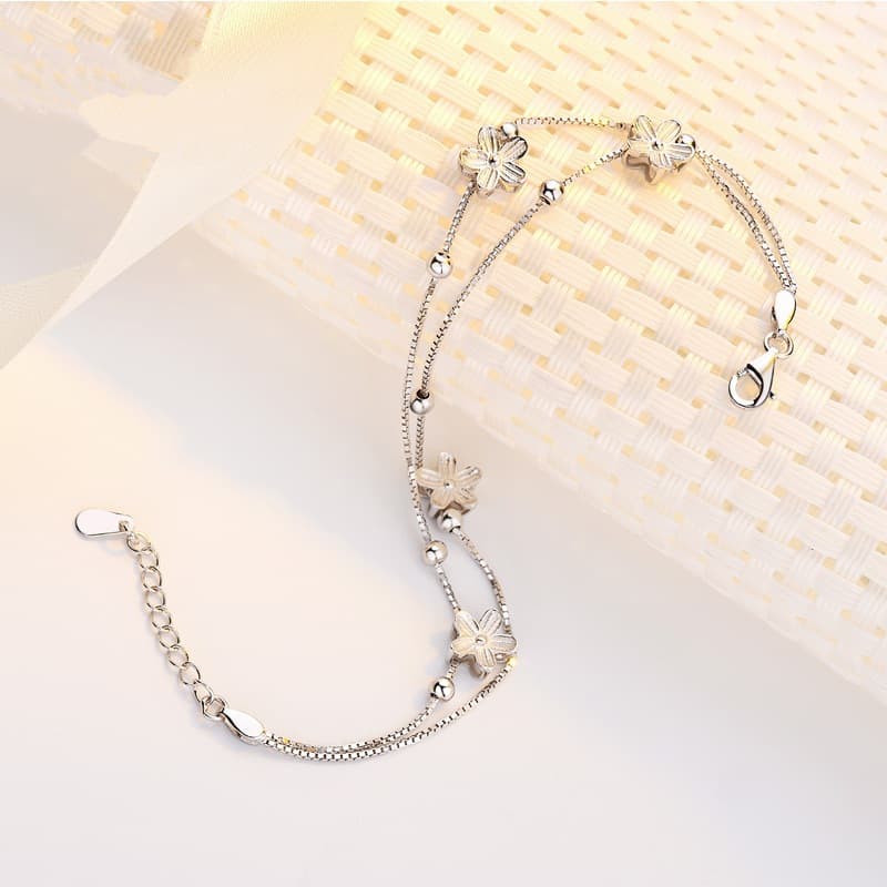 レディースブレスレット 小花の輝き シルバーチェーンブレスレット