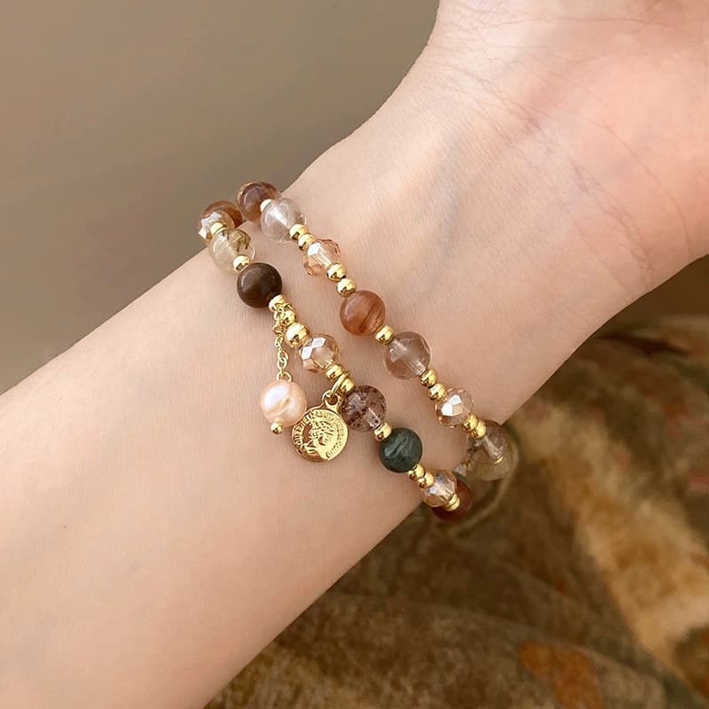 レディースブレスレット 天然石の輝き 二連ペアブレスレット