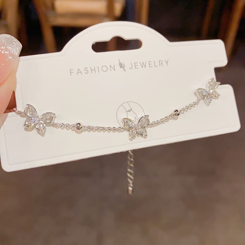 レディースブレスレット 蝶々モチーフ細身チェーンブレスレット